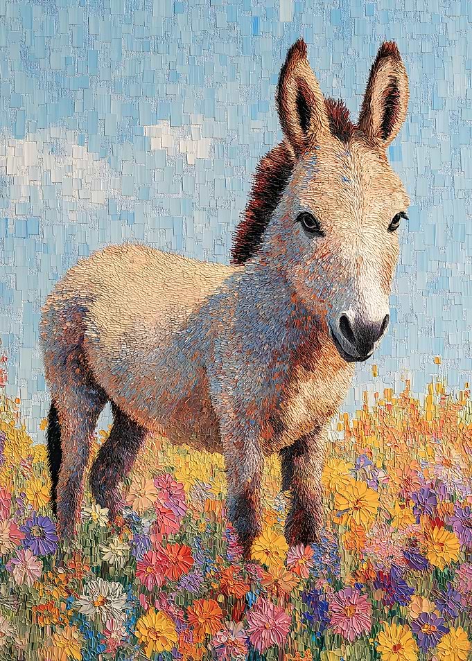 Donkey in a Field of Flowers