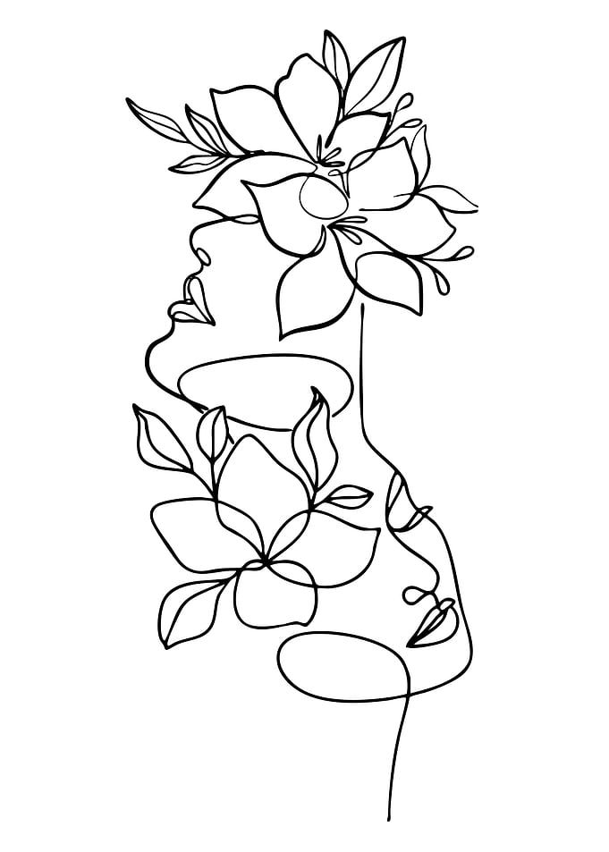 Abstract Floral Face Line Art