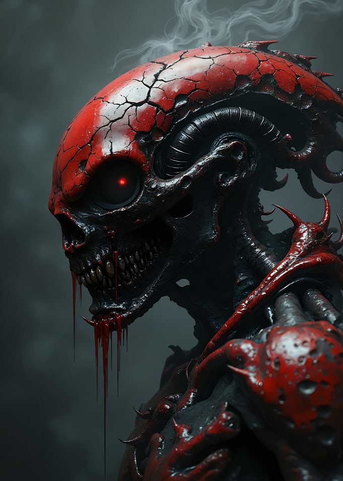 Demonic Creature with Red Cracked Skull