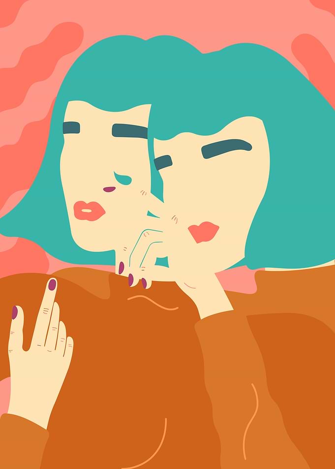 Two women with teal hair