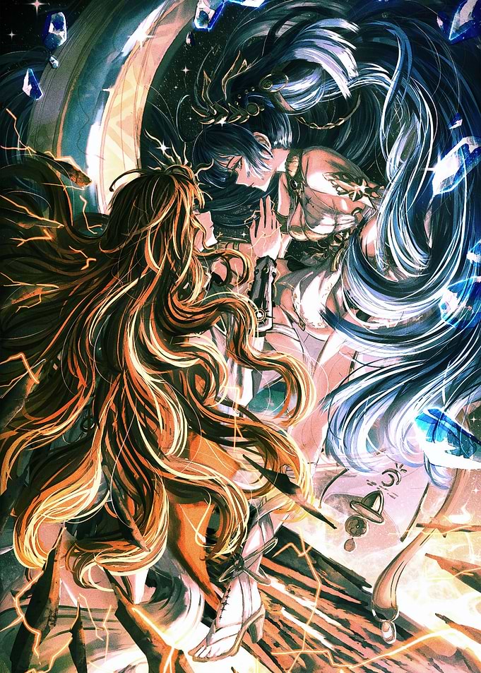 Two anime women facing each other