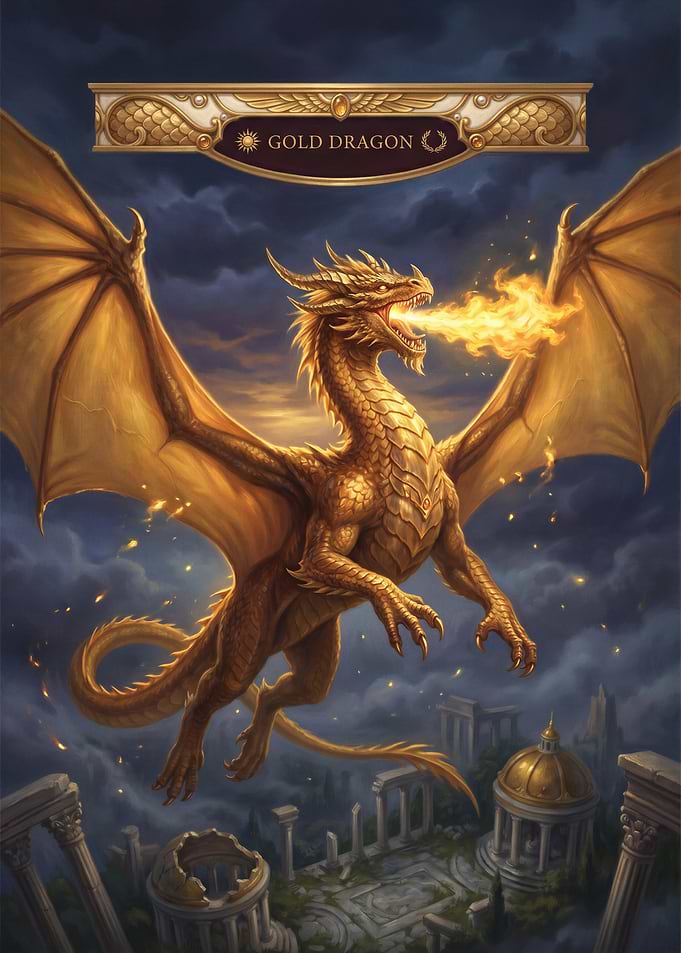 Gold Dragon Breathing Fire