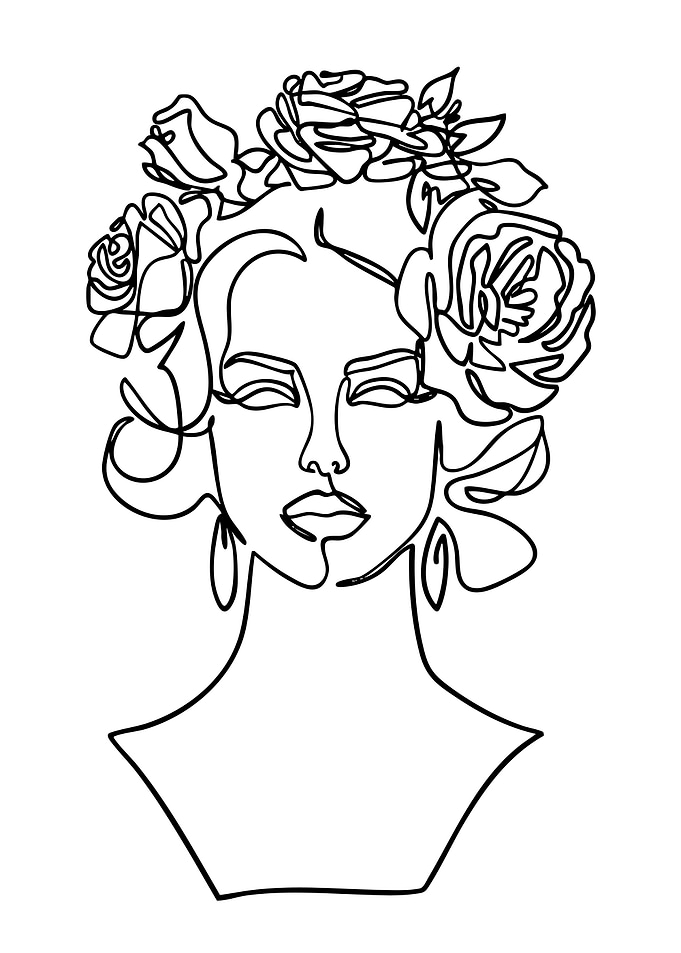 One Line Drawing of a Woman with Flowers