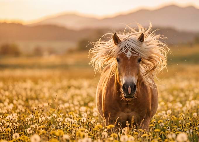 Horse in a field of flowers