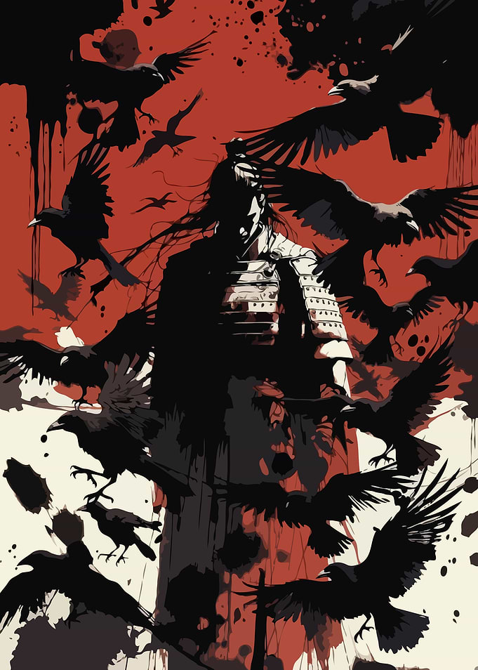 Samurai Warrior Surrounded by Crows