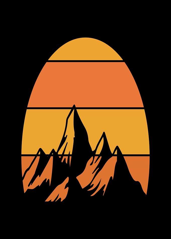 Retro Mountain Sunset Silhouette