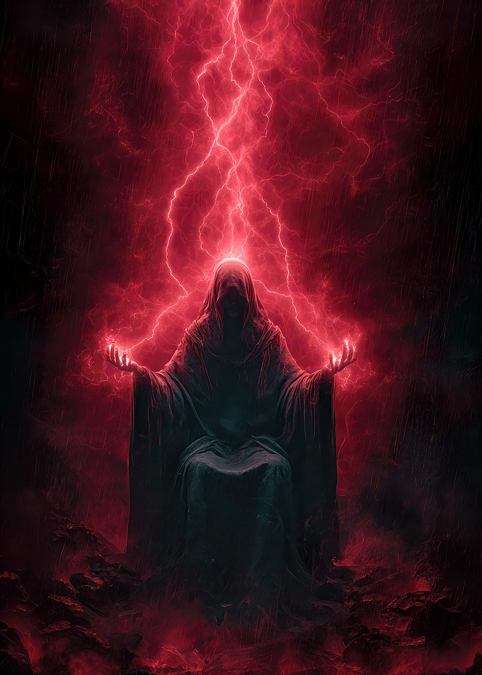Dark Sorcerer Conjuring Red Lightning