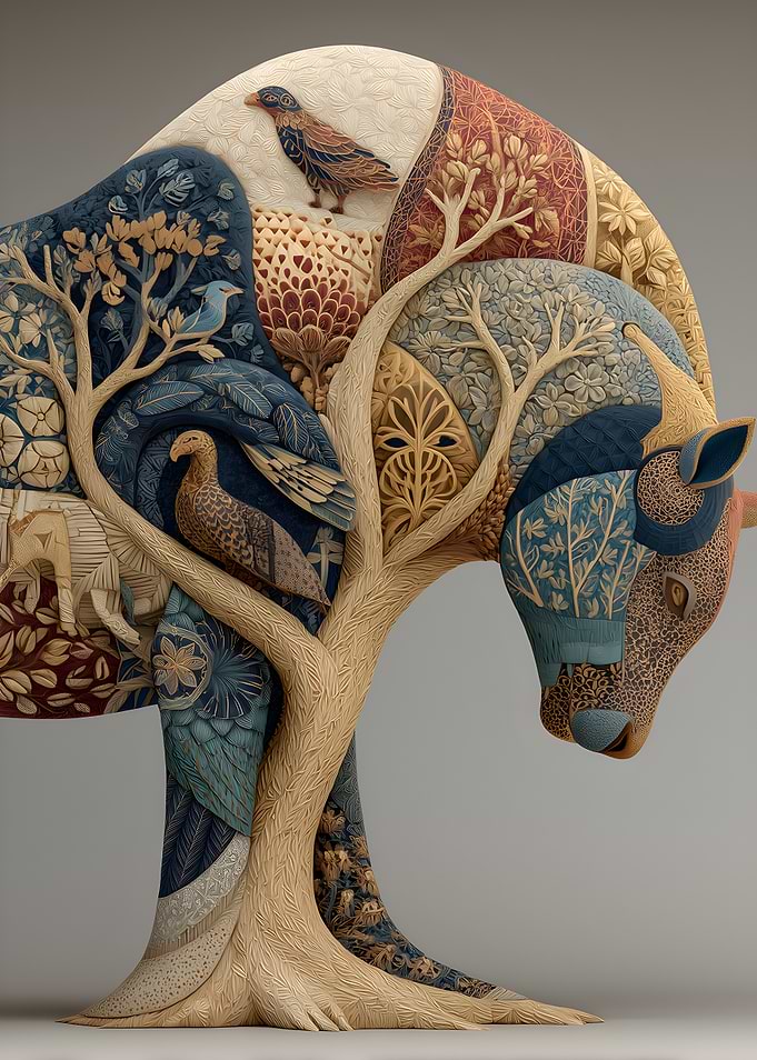Tree-like Animal Sculpture with Birds