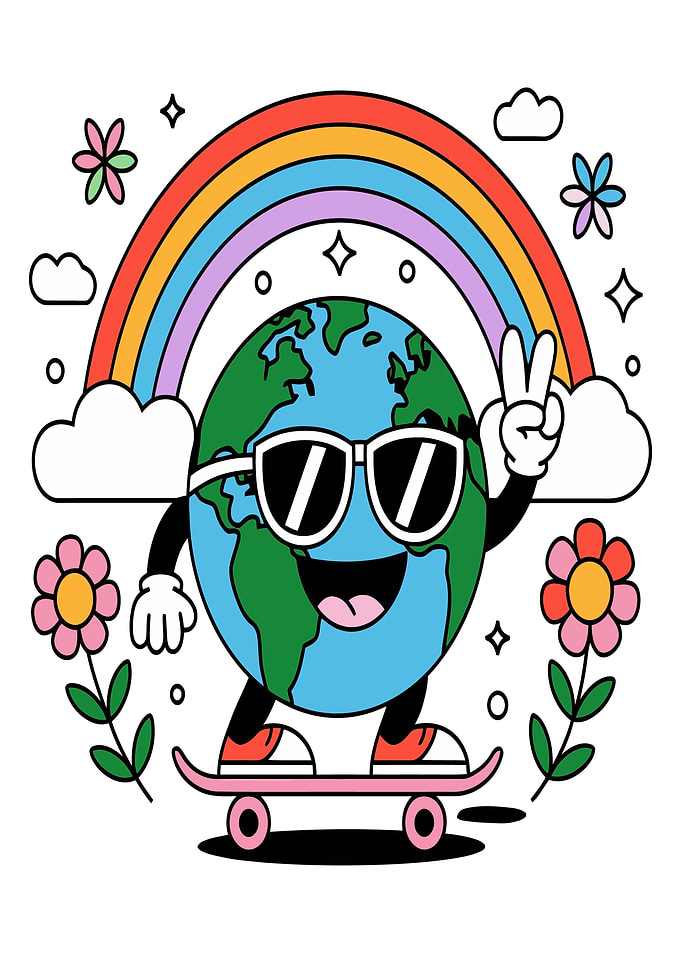 Cool Earth Skater With Rainbow