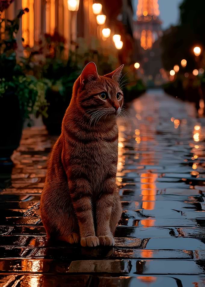 Orange Cat in Rainy Paris
