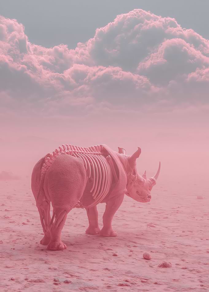 Pink Skeleton Rhino in Desert