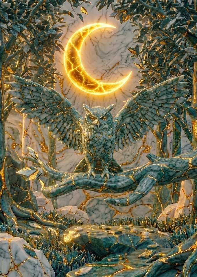 Enchanted Owl Under a Golden Moon