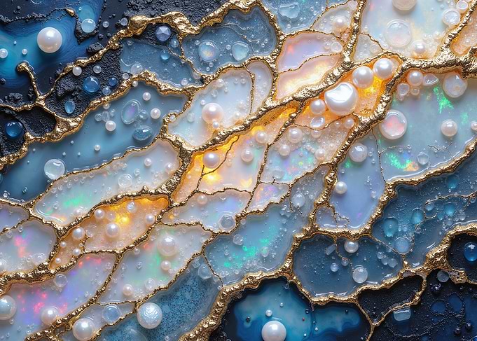 Abstract Gold and Pearl Geode