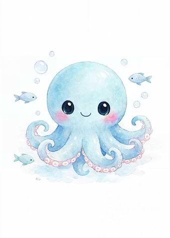 Watercolor Octopus Sea Animal Ocean Nursery