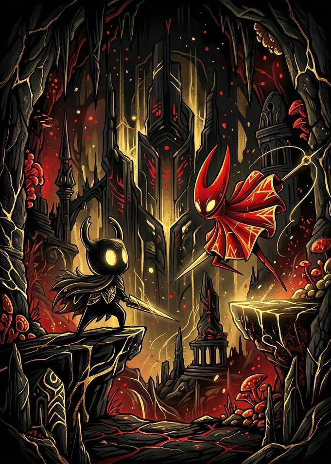 Hollow Knight Characters in Cave Battle