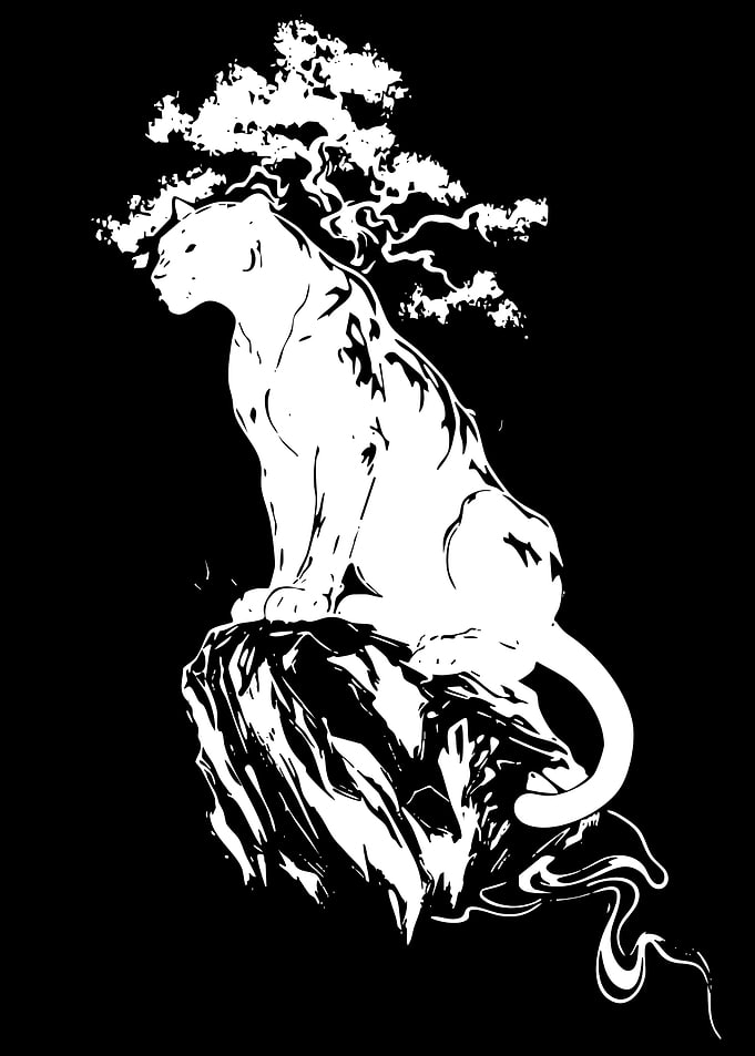 Jaguar on Rock with Bonsai Tree