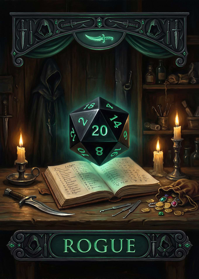 Rogue D20 Dice and Dagger