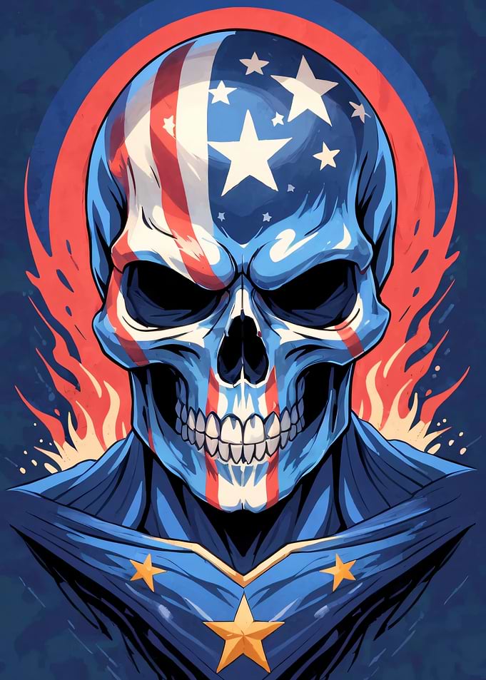 American Flag Skull with Flames