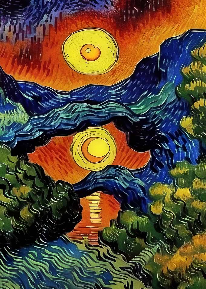Van Gogh Style Sunset Landscape