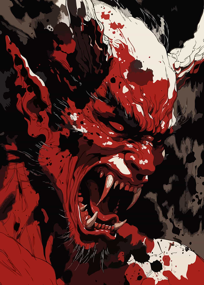 Demonic Creature with Blood Splatter