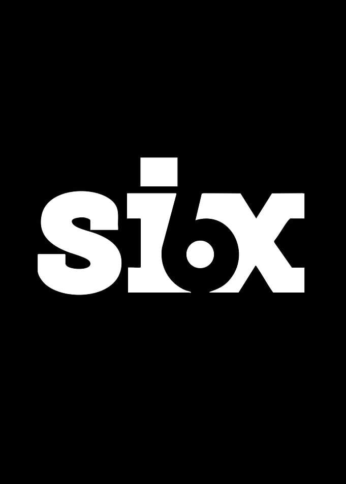 White 'six' logo on black background