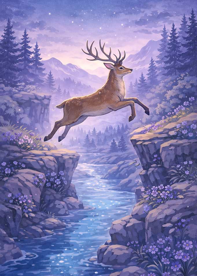 Majestic Deer Leaping Over a Stream
