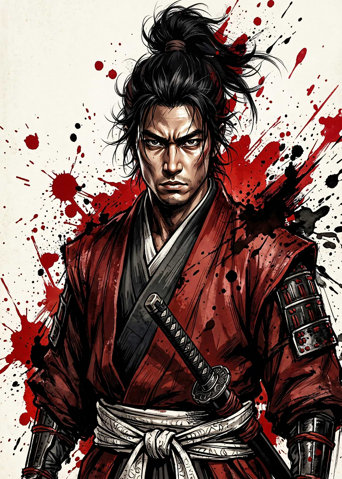 Samurai Warrior with Red Splatter