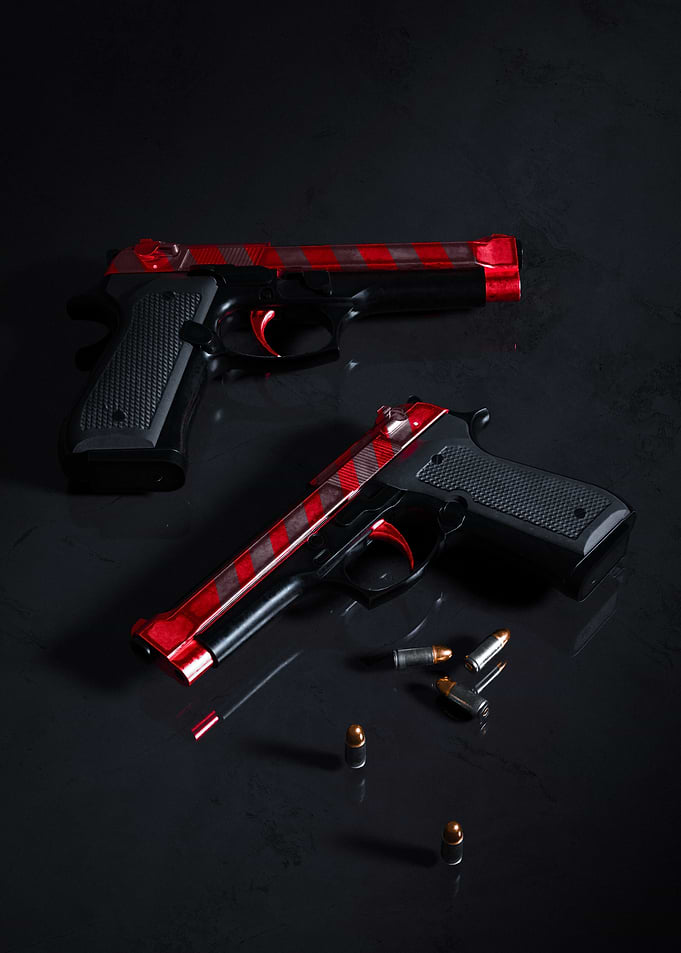 Pistols with Red and Black Plaid Pattern