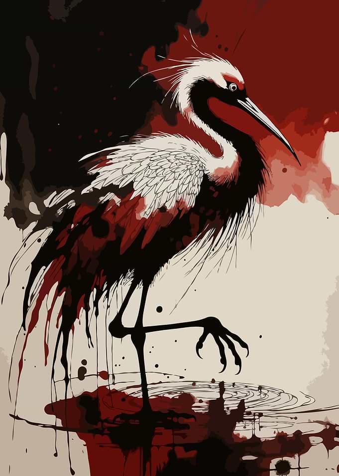 Ink Wash Crane Painting