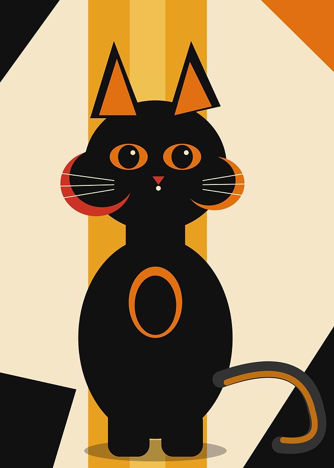 Stylized Black Cat with Orange Accents