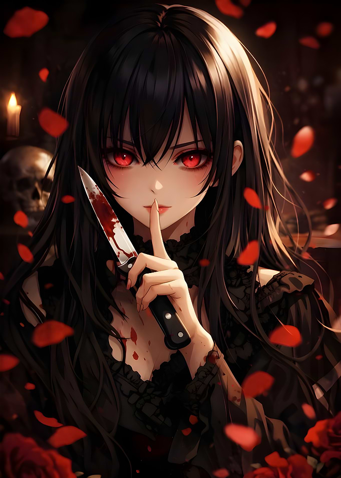 Anime Girl with Bloody Knife