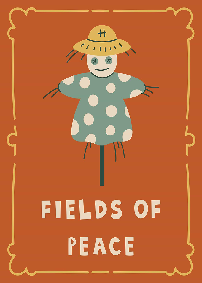 Scarecrow with 'Fields of Peace' text
