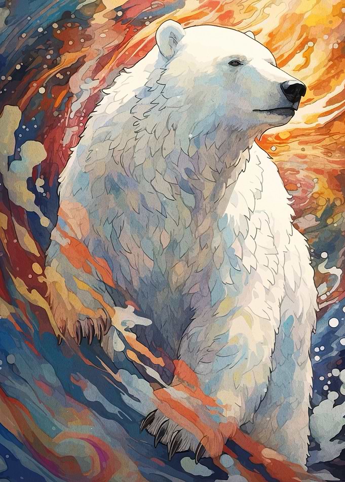 Polar Bear in Fiery Waters