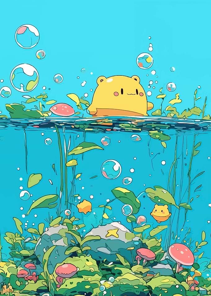 Cute Underwater Scene with Bear Character
