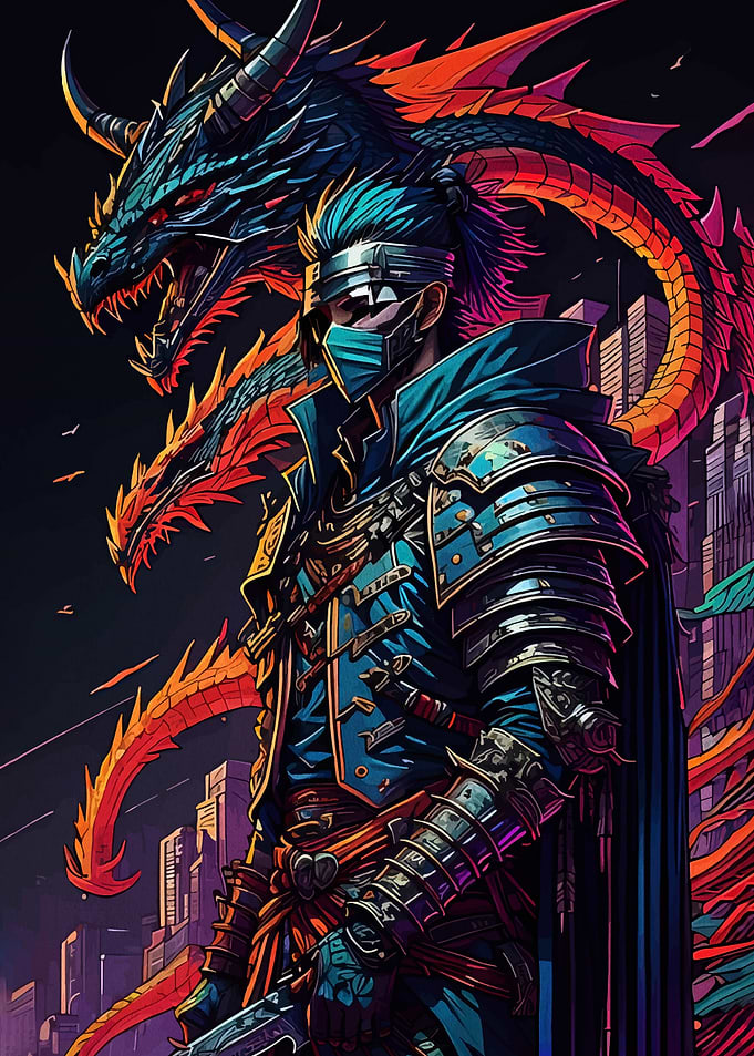 Cyberpunk Samurai with Dragon