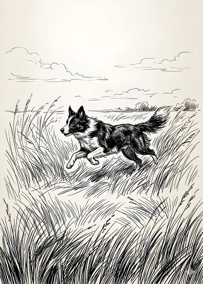 Border Collie Running Through Grass