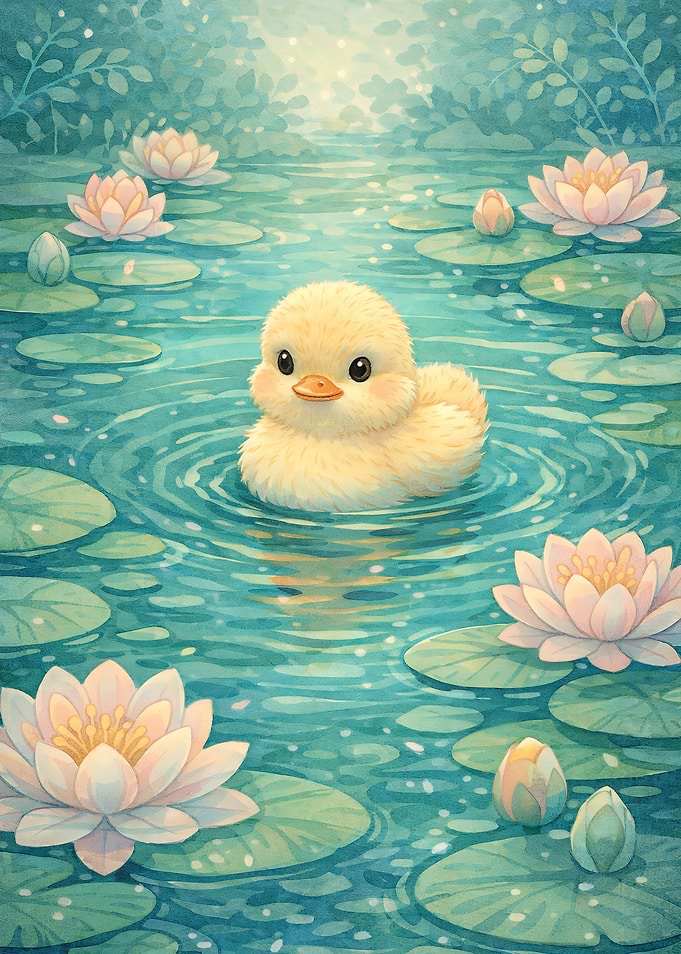 Cute Duckling in a Pond