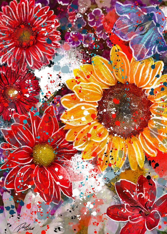 Vibrant Floral Splatter Painting 3