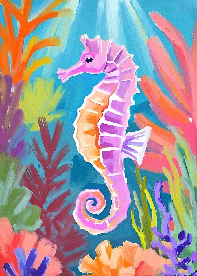 Pink Seahorse in Coral Reef