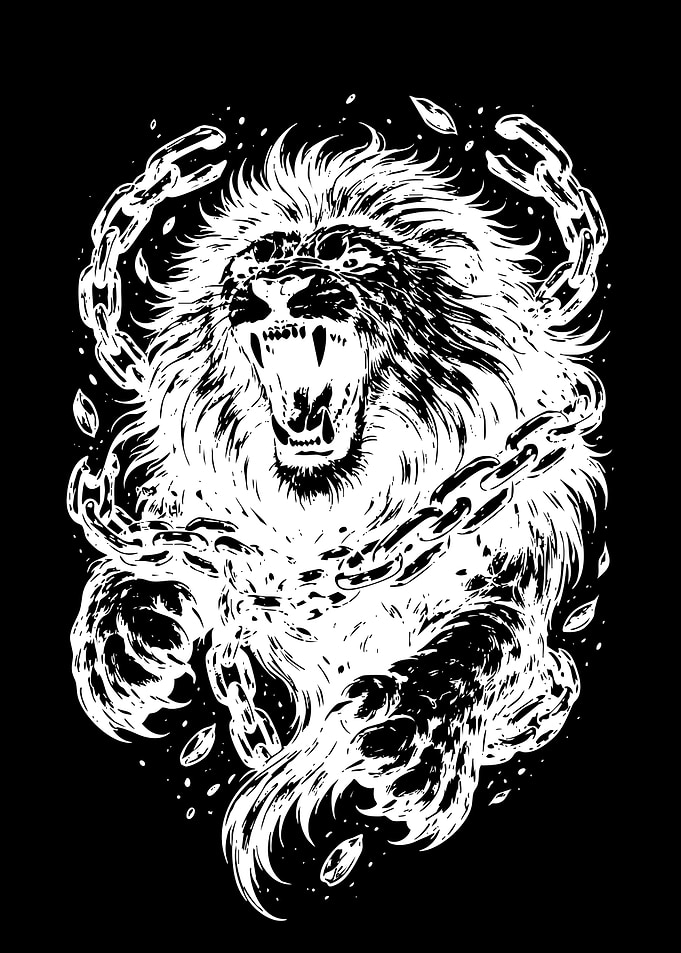 Fierce Lion Breaking Chains