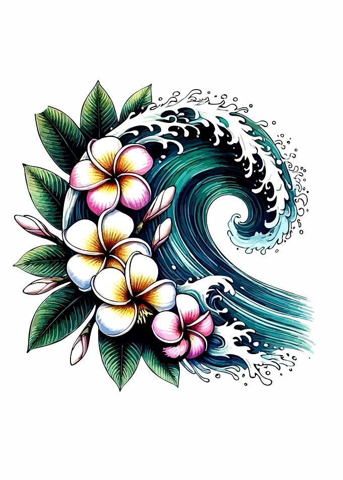 Tropical Wave and Plumeria Flowers