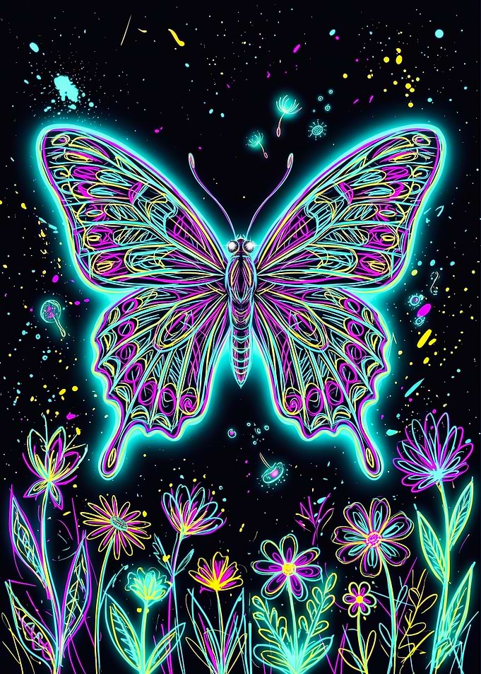 Vibrant Neon Butterfly Garden