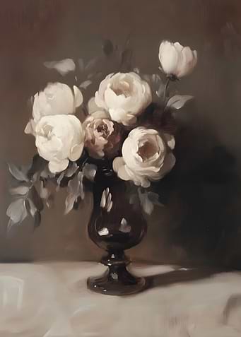 Still Life of White Roses in a Vase