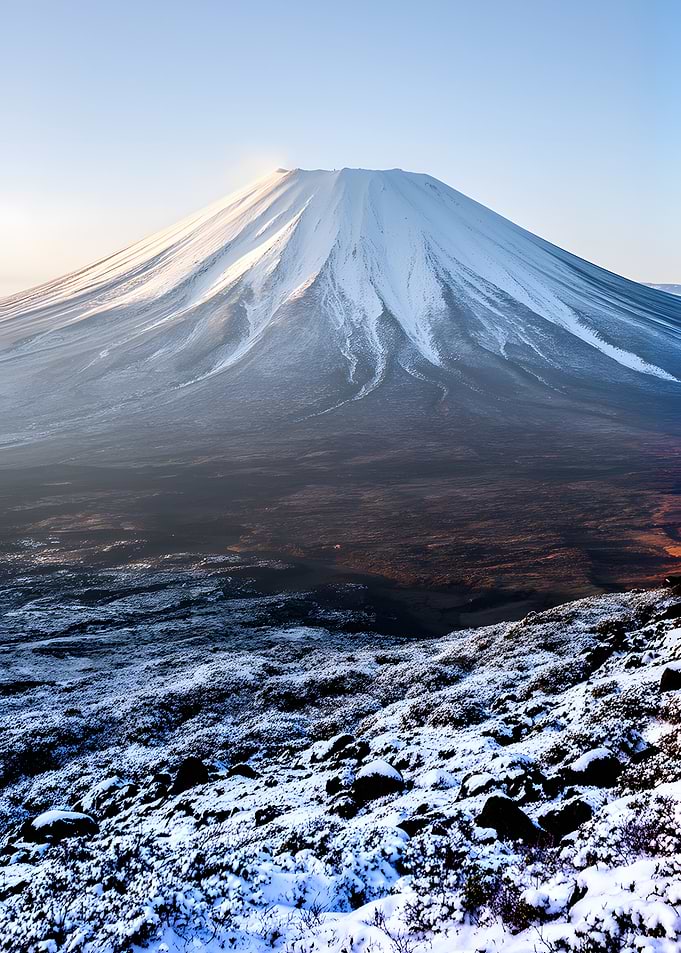 Snow-capped Mount Fuji at Sunrise