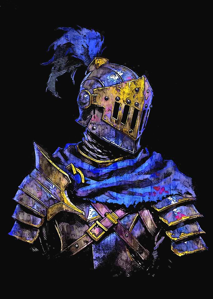 Knight in Blue and Gold Armor