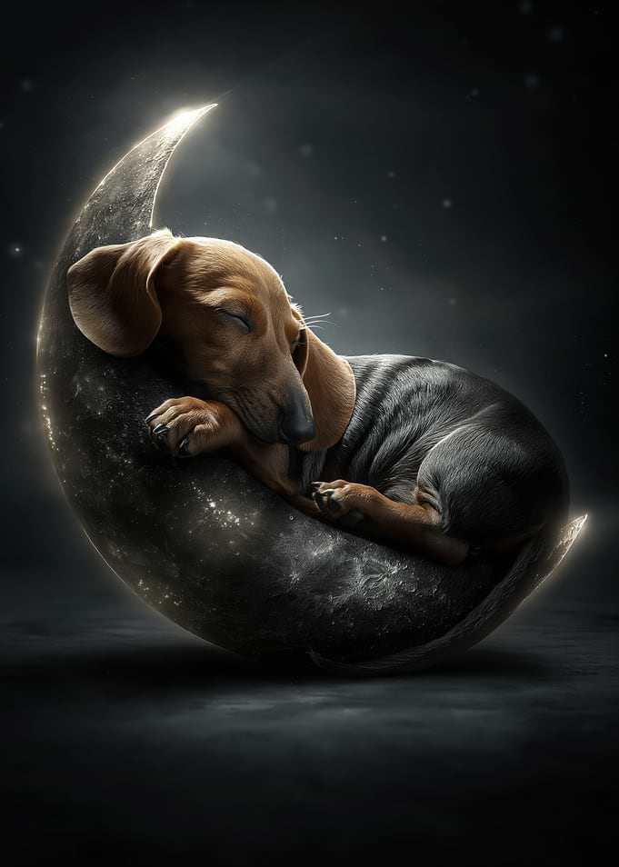 Dachshund Sleeping on the Moon