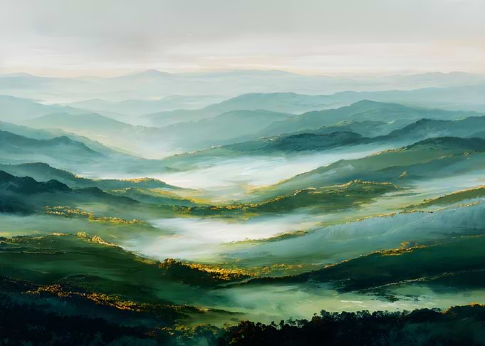 Misty Mountain Landscape Painting