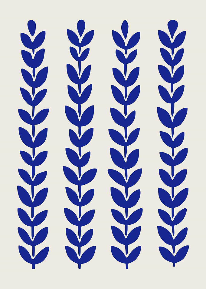 Blue Floral Stems on Cream Background
