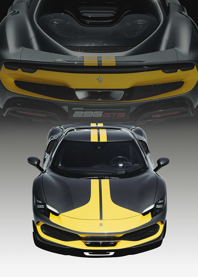 Ferrari 296 GTB with Yellow Stripes