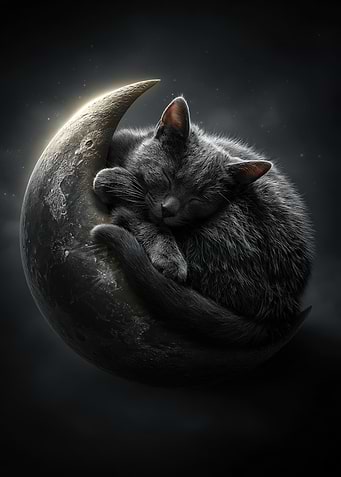 Cat Sleeping on the Moon